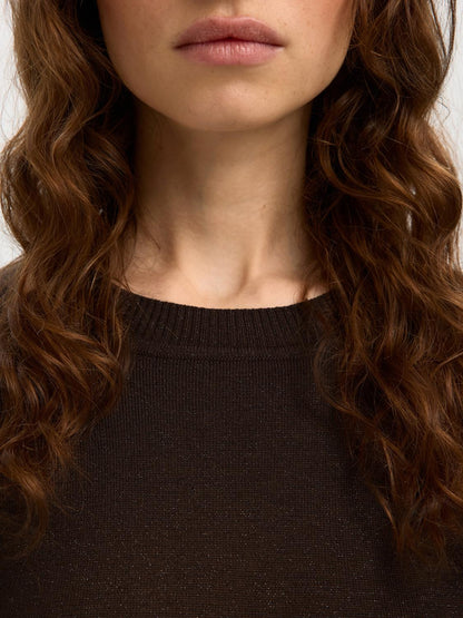 Slflura 2/4 Knit O-Neck Brun
