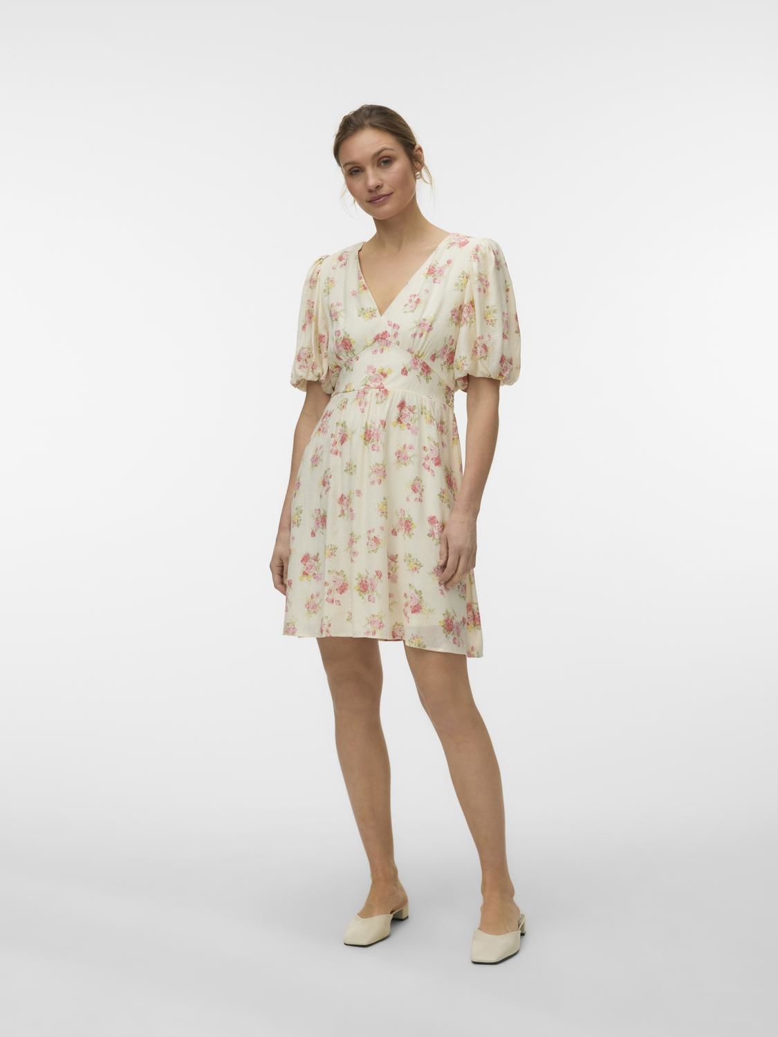 Vmbella 2/4 V-Neck Short Dress Wvn Grå