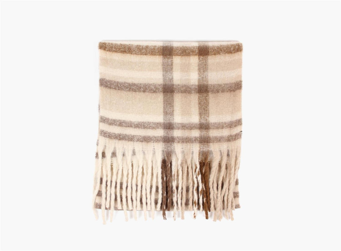 MANZINI Fluffy Glen Check Scarf Beige