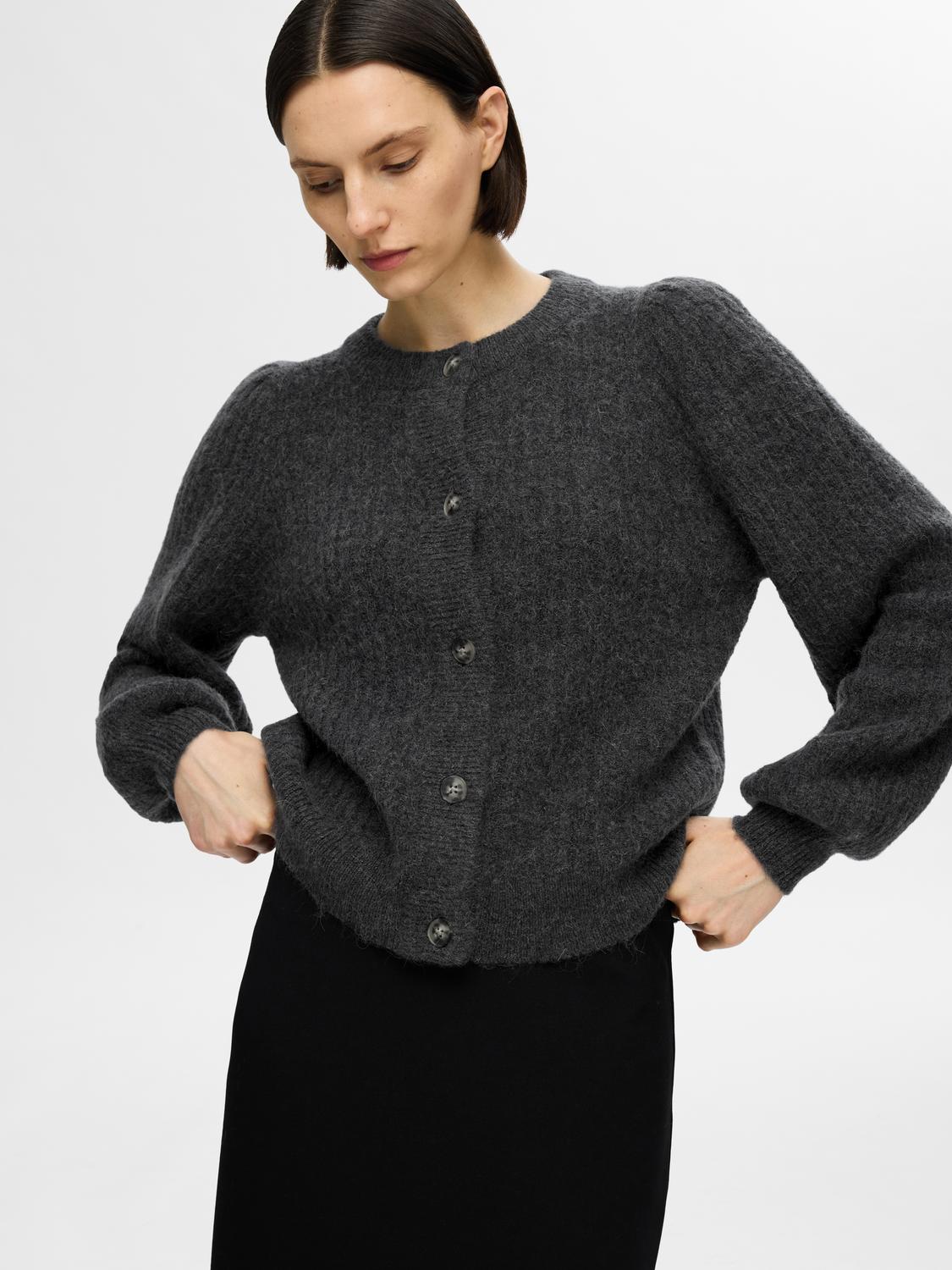 SLFLULU LS STRUCTURE KNIT CARDIGAN Volcanic Ash