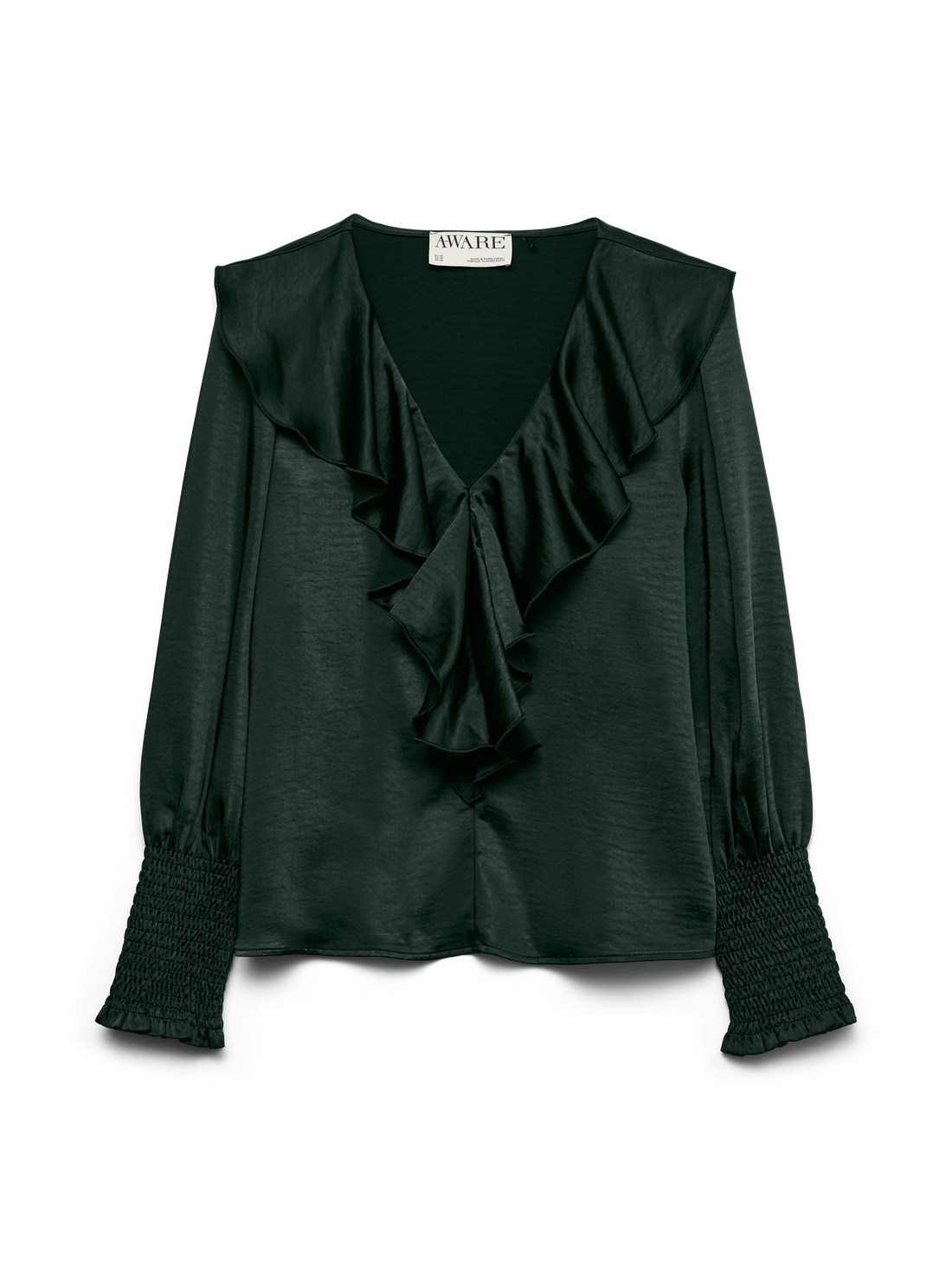 Awbea Ls V-Neck Frill Blouse Mørketurkis