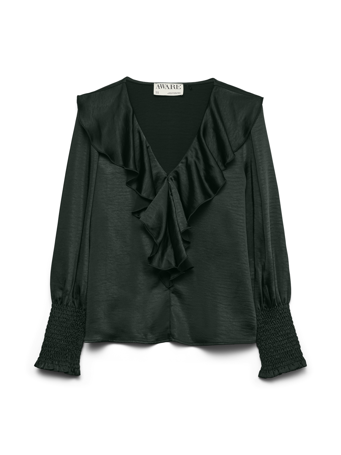 Awbea Ls V-Neck Frill Blouse Mørketurkis