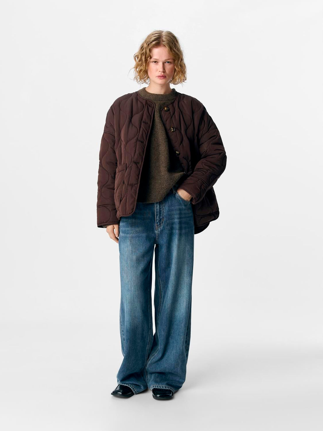 Objallie Ls Lo Quilted Jacket Noos Brun