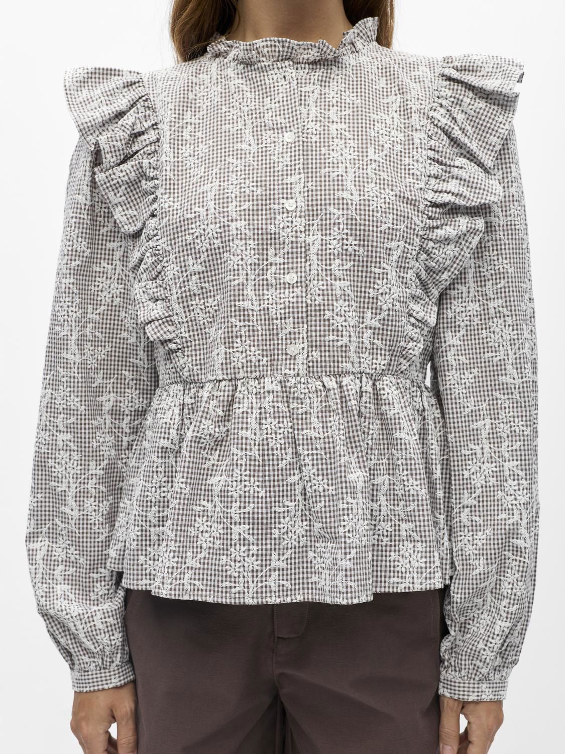Objciara L/s Re Frill Top Rep Beige