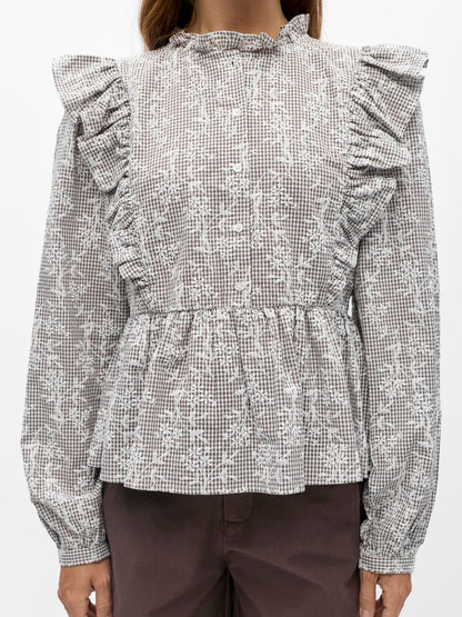 Objciara L/s Re Frill Top Rep Beige