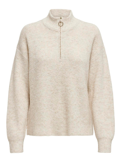 Onltokyo Solid L/s Zip Pullover Knt Noos Lysegrå