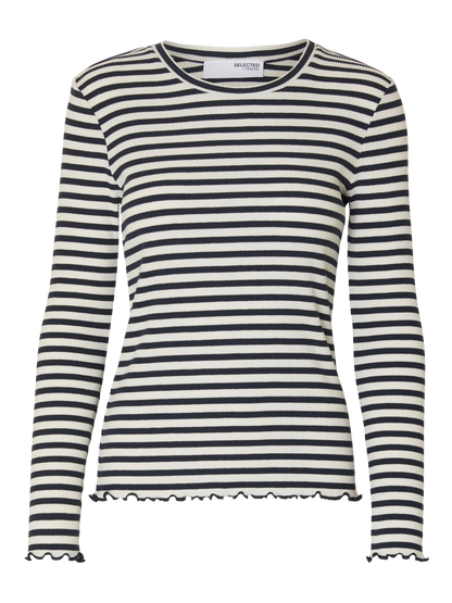 SLFANNA LS CREW NECK TEE STR NOOS Mørkeblå
