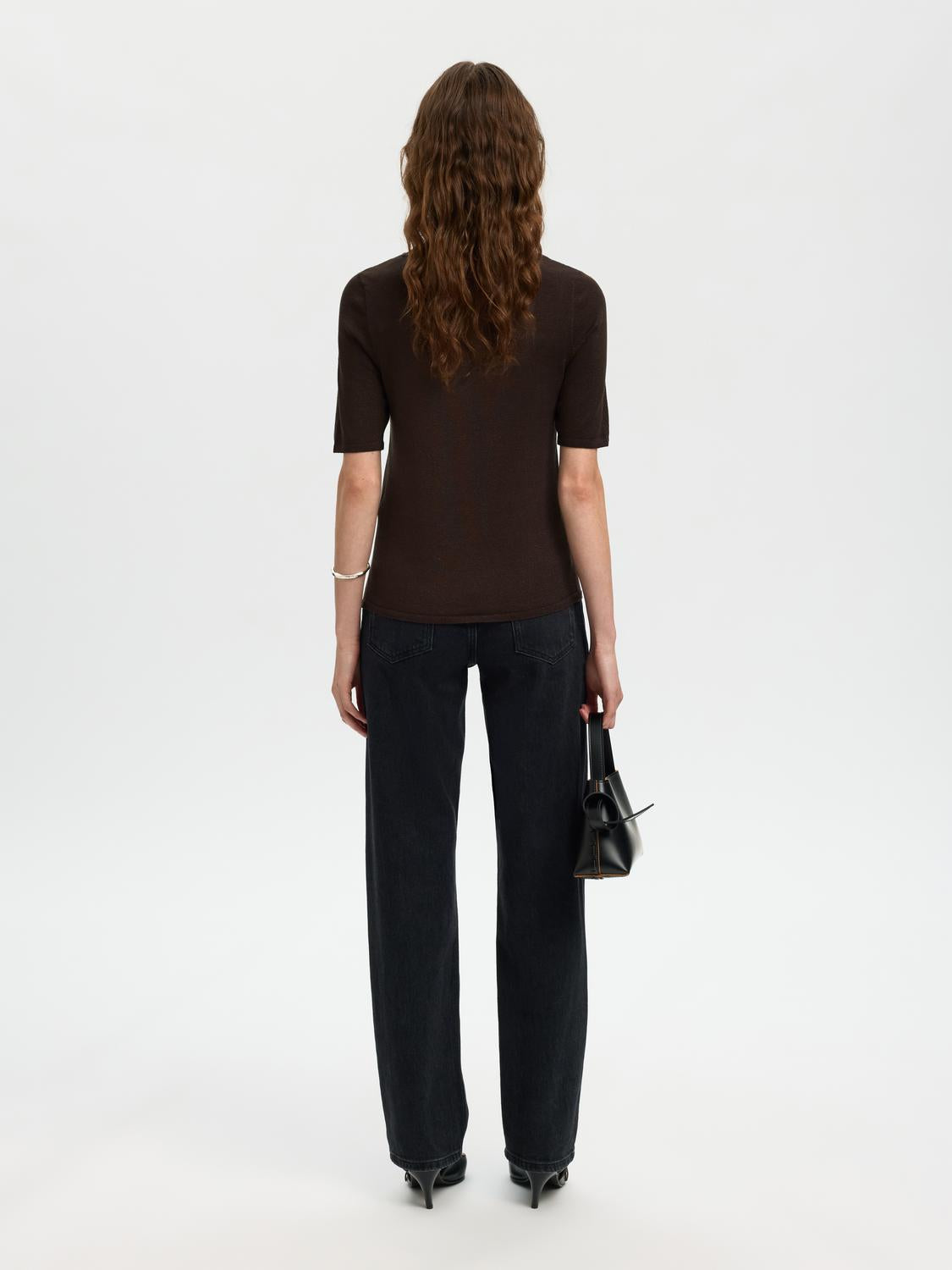 Slflura 2/4 Knit O-Neck Brun