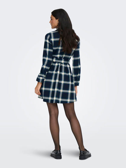 Onlwren Check Short Dress Wvn Blå