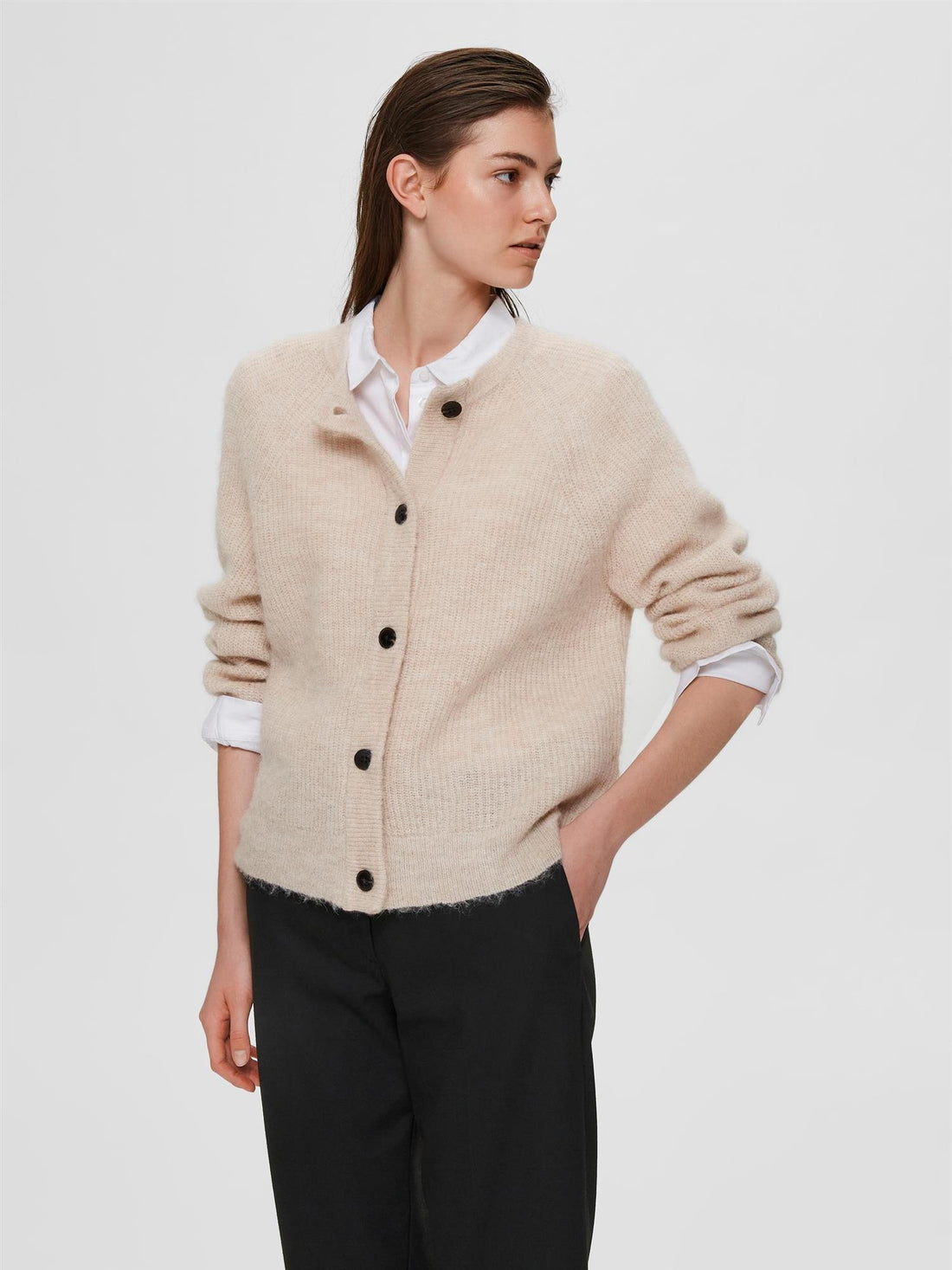 SLFLULU LS KNIT SHORT CARDIGAN NOOS Beige