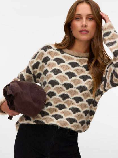 Vmannabelle Ls O-Neck Pullover Boo Beige