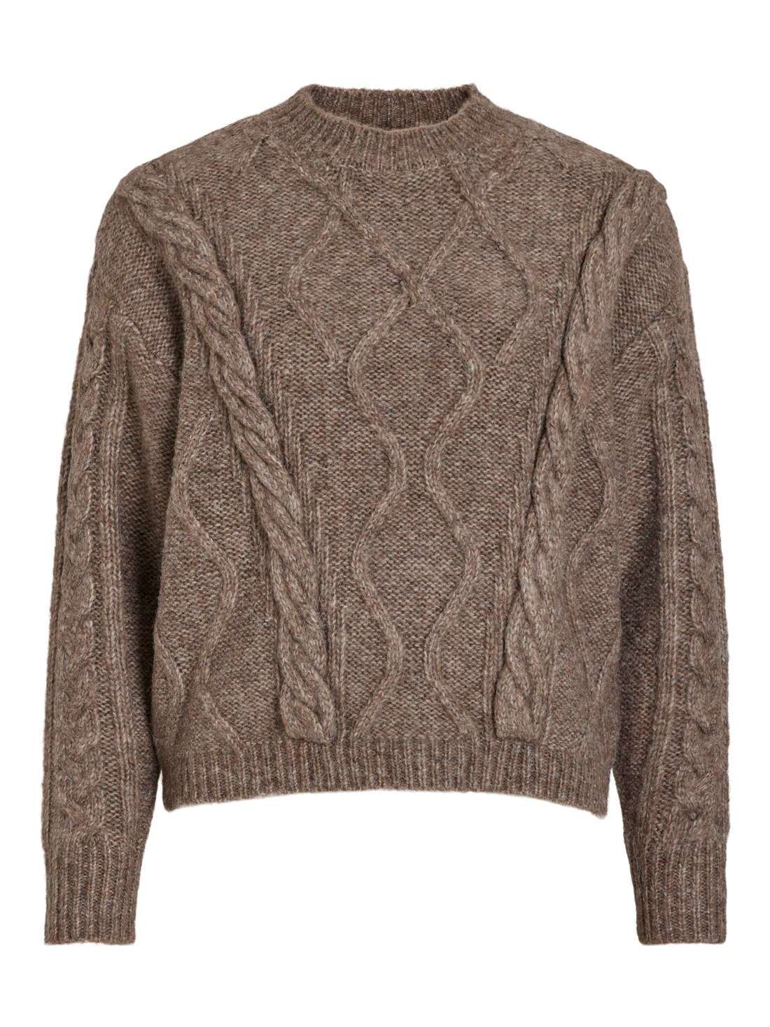 VITOYA O-NECK L/S CABLE KNIT TOP Dark Natural Melange