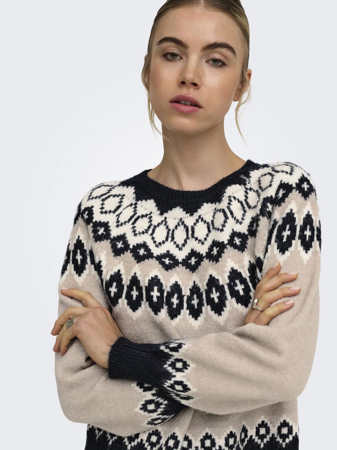 Onlrusty Ls Fair Isle O-Neck Bf Knt Blå