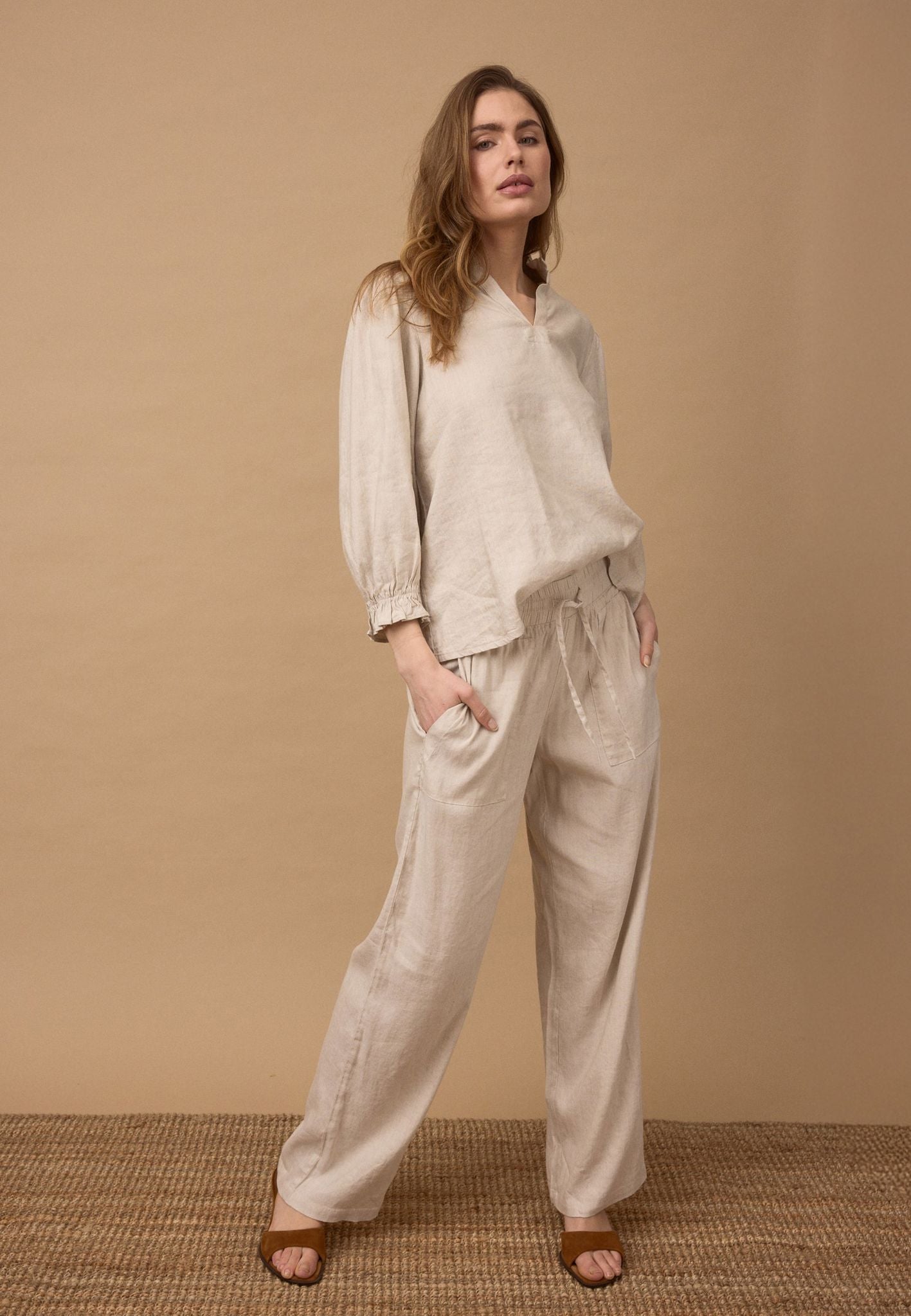 Pzluca Pant Full Length, Wide Beige