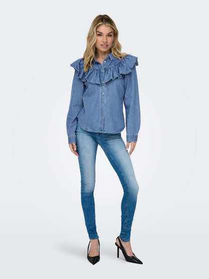Onlindigo Ls Frill Dnm Shirt Qyt Noos Blå