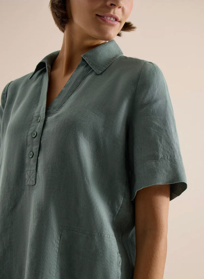 LINEN SOLID DRESS Grønn