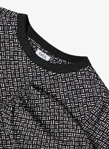 AOP viskose blouse with lurex Svart