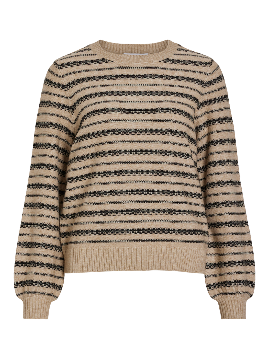 VIRIL O-NECK L/S STRIPE DETAIL KNIT TOP Natural Melange