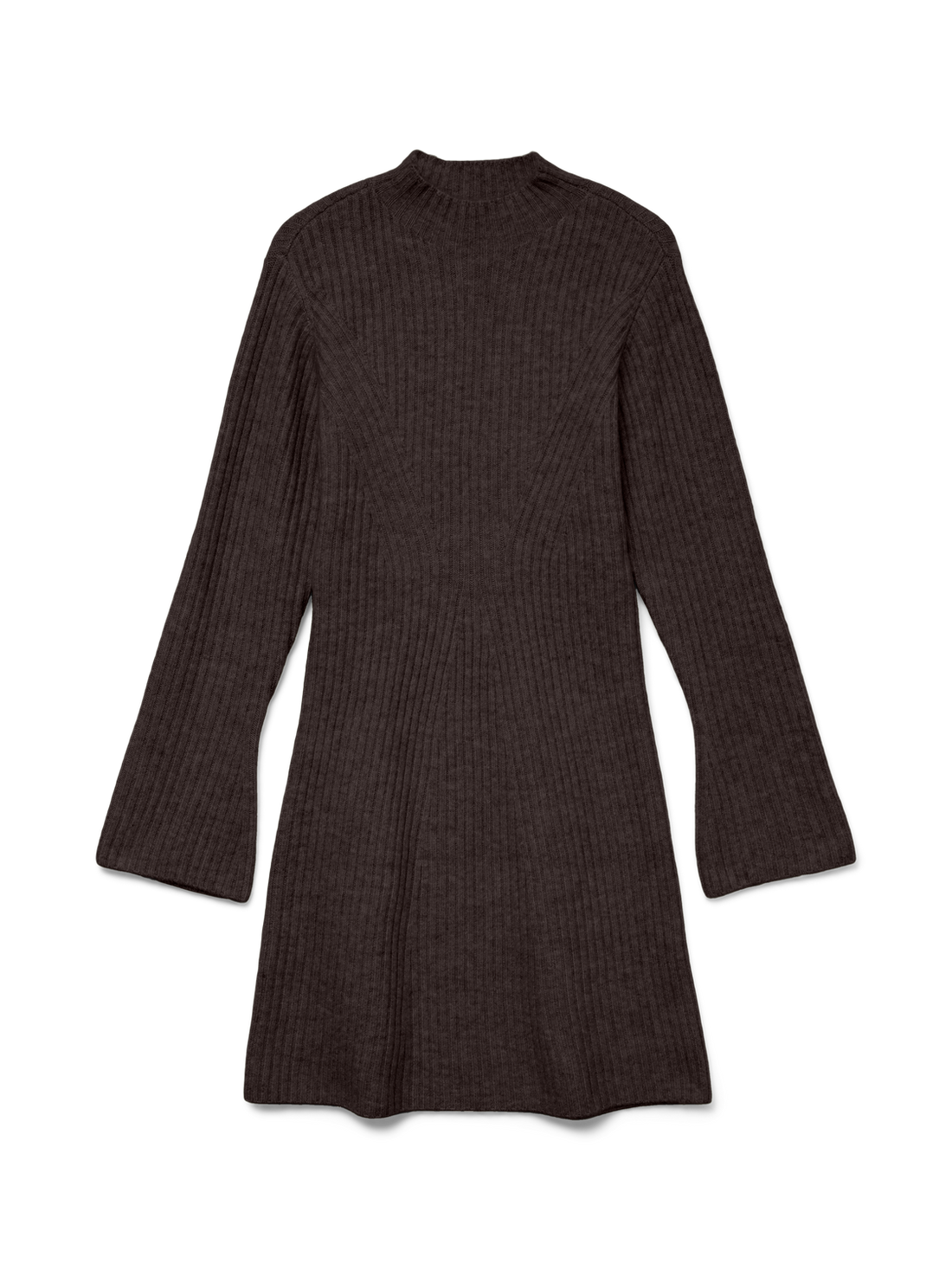 Awlina Ls High Neck Short Knit Dress Mørkebrun