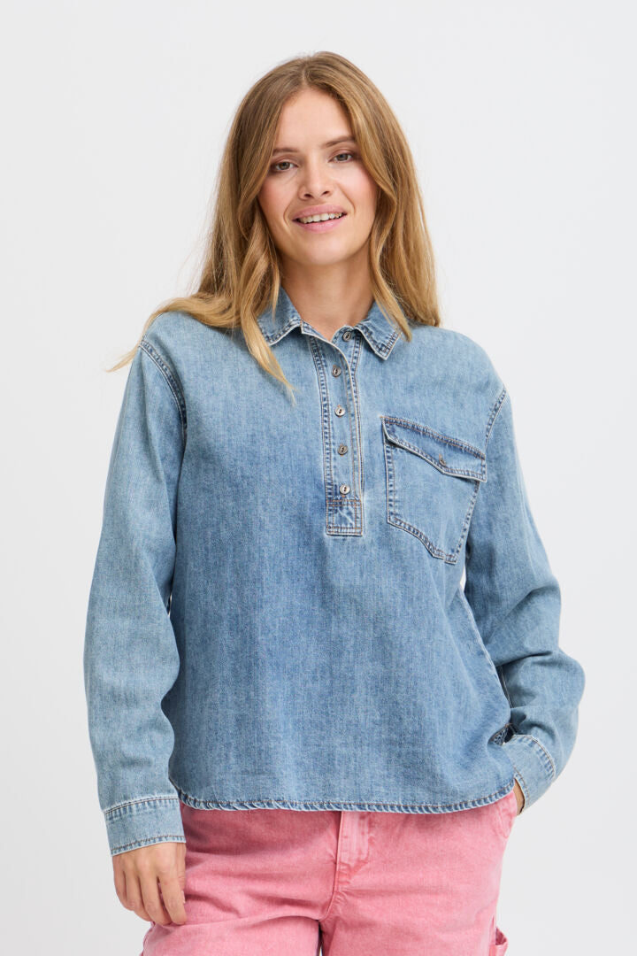 PZSYLVIE LS BLOUSE Jeansblå