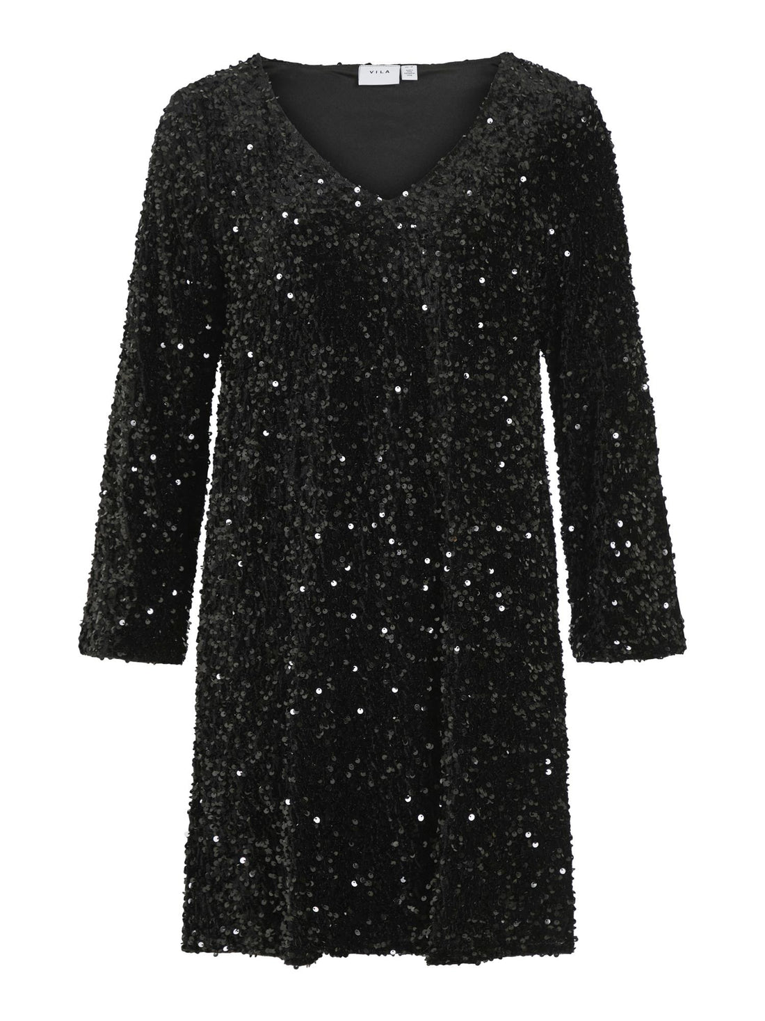 VIFAITH V-NECK L/S SEQUIN DRESS/VOL Svart