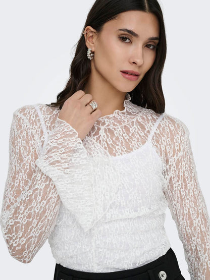 Jdylala L/s High Neck Lace Top Jrs Hvit