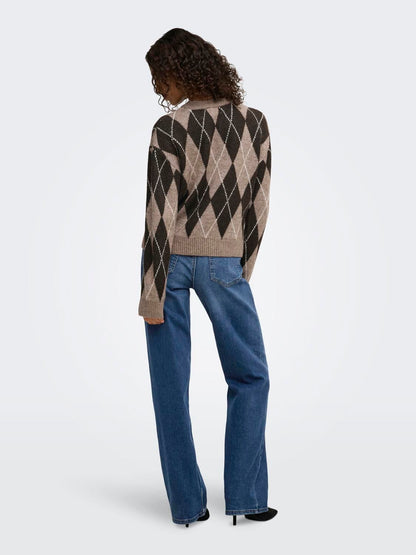 Jdybianka L/s Argyle Pullover Knt Noos Brun