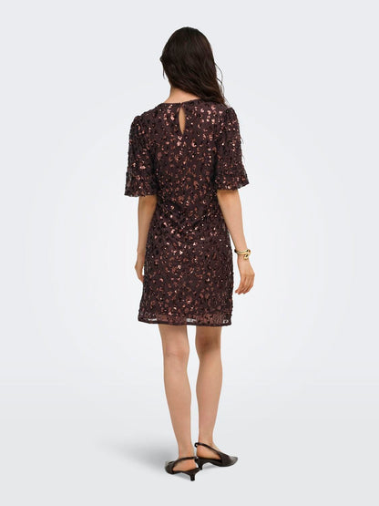 Onlcely S/s Sequins Short Dress Wvn Brun