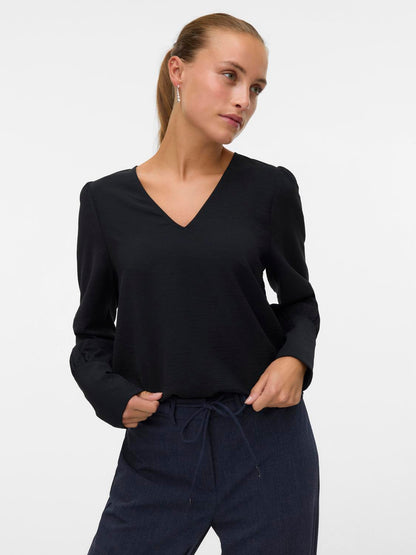 Vmesme Ls V-Neck Top Wvn Ga Svart