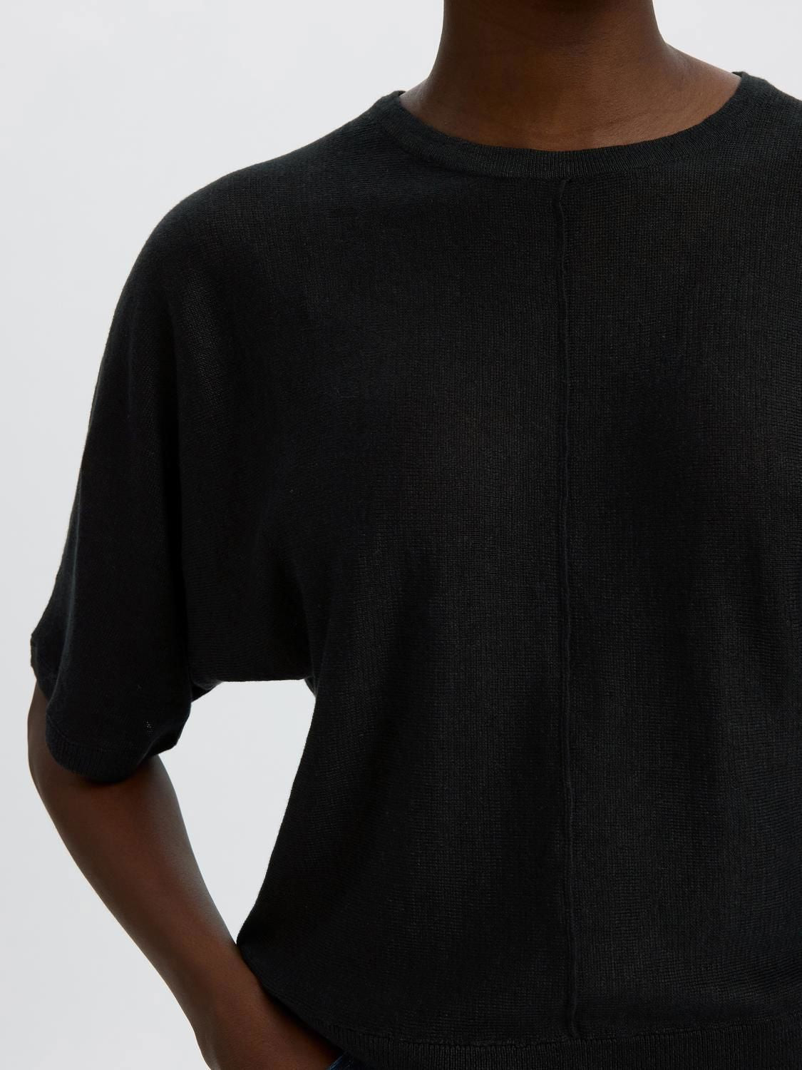 Slfjane Linen 2/4 Bat Knit O-Neck Sort