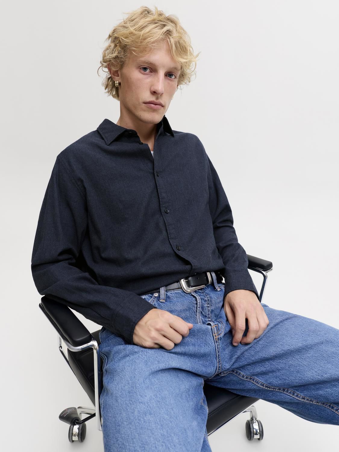 Jjefield Melange Shirt Ls Sn Blå