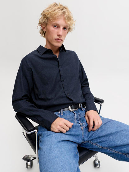 Jjefield Melange Shirt Ls Sn Blå