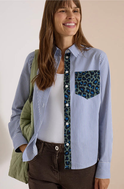 TOS stripe print mix blouse Blå