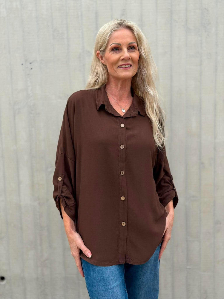 SKJORTEBLUSE VISKOSE ONESIZE Brun