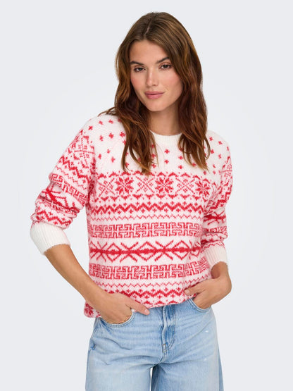 Onlxmas Nordic Ls O-Neck Knt Hvit