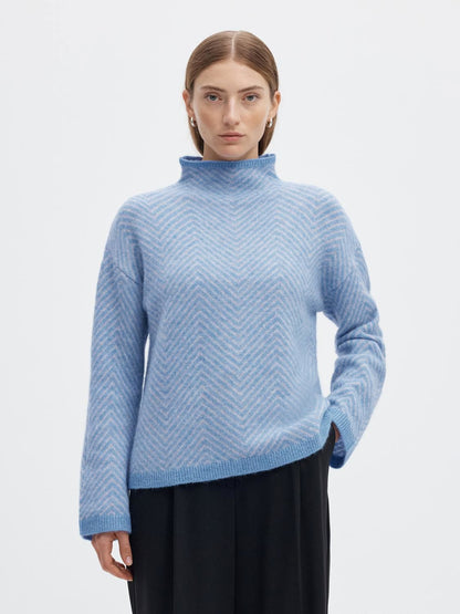Slwlulu Ls Herringbone Knit High Neck Blå