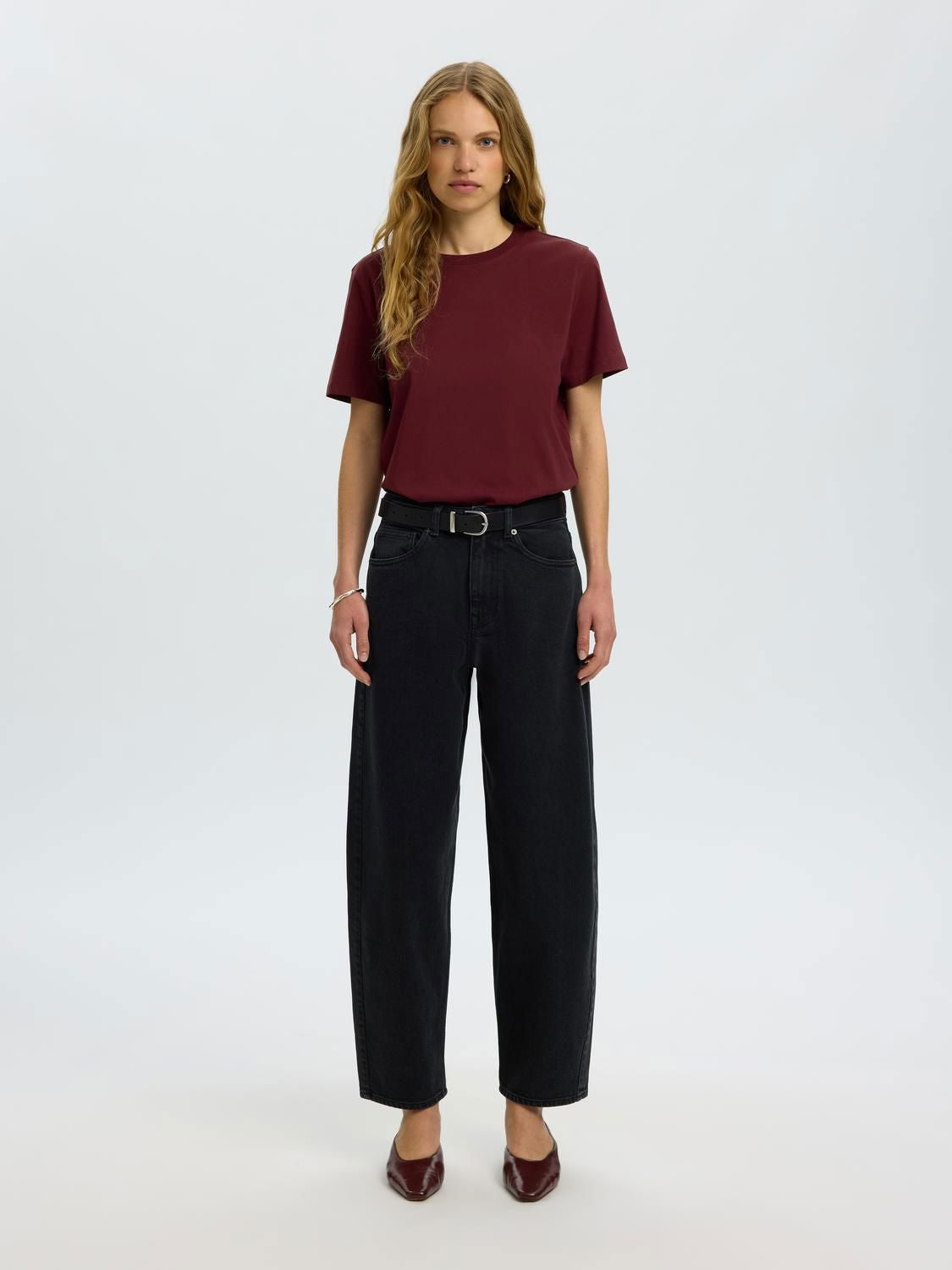 Slwmyessential Ss O-Neck Tee Noos Burgunder