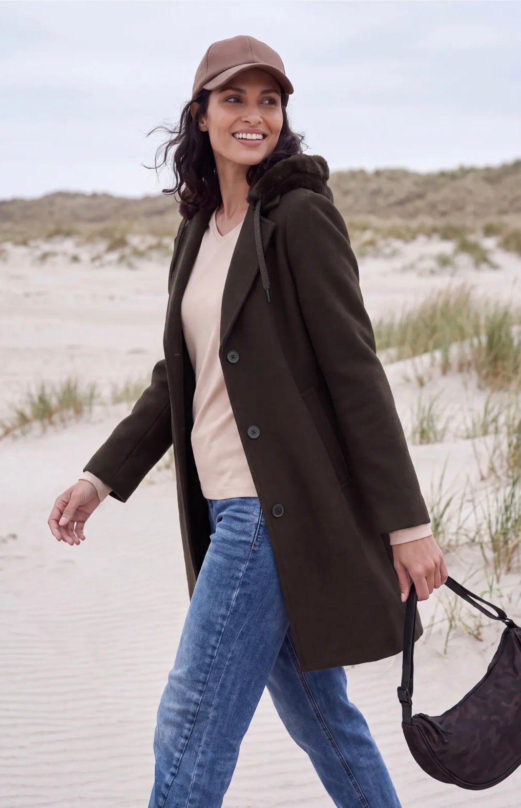 WOOL REVERS COAT W/FUR Brun