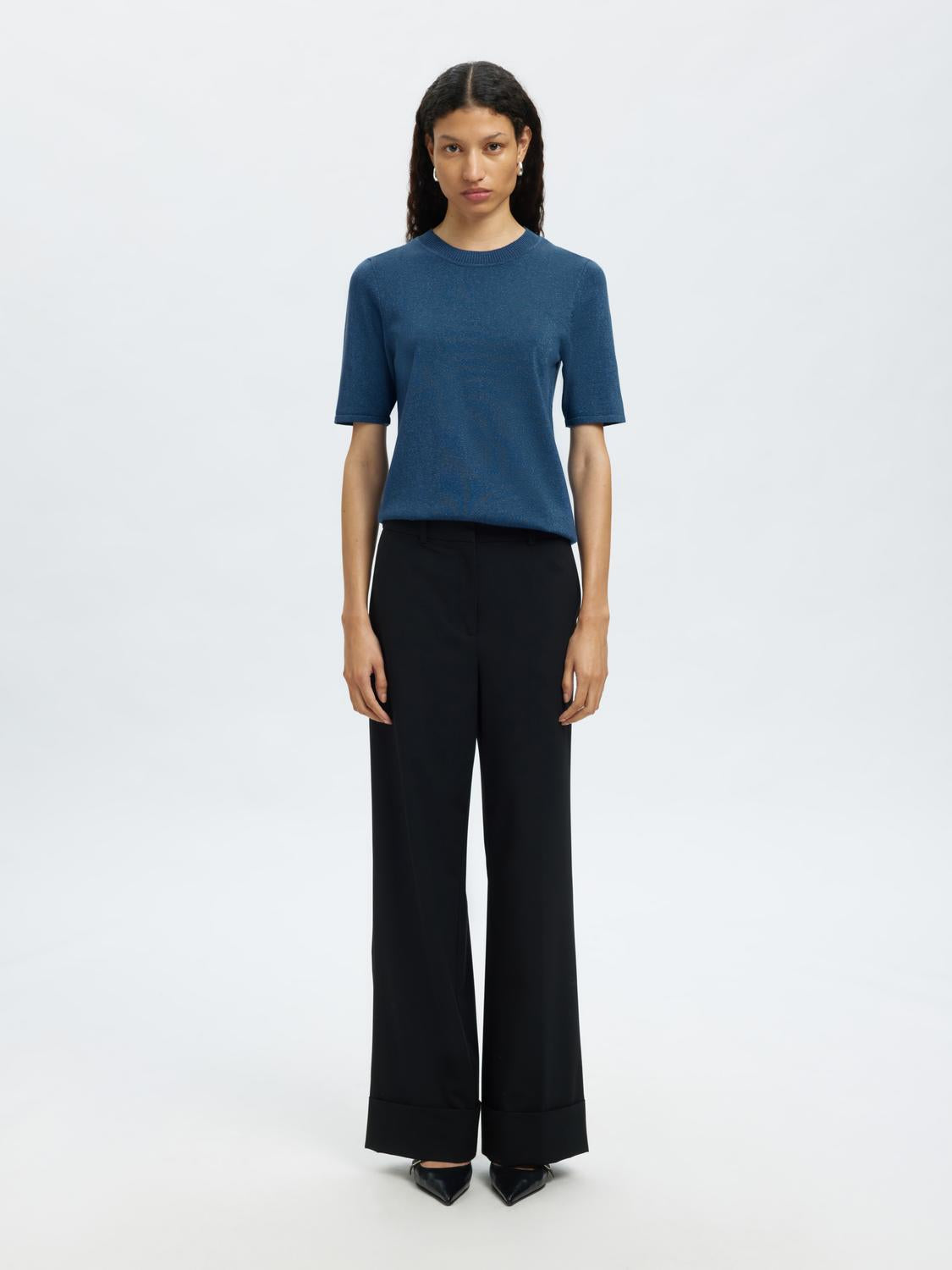 Slflura 2/4 Knit O-Neck Blå