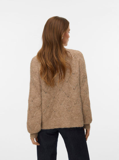 Vmshell Ls O-Neck Onebutton Cardigan Boo Brun
