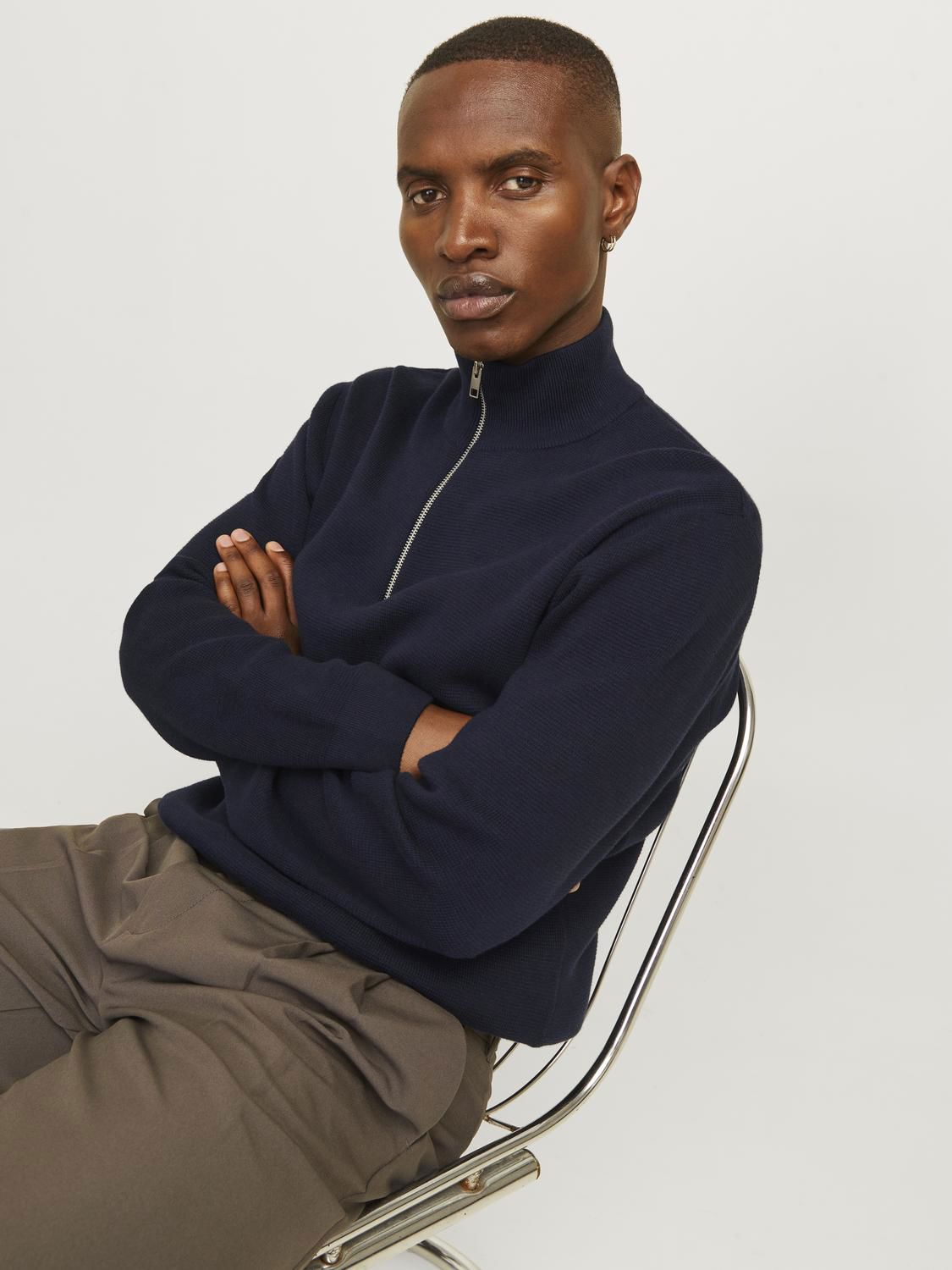 Jprmilano Stitch Knit Half Zip Sn Blå