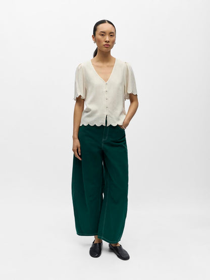Objsanne 2/4 Lo V-Neck Top Noos Beige