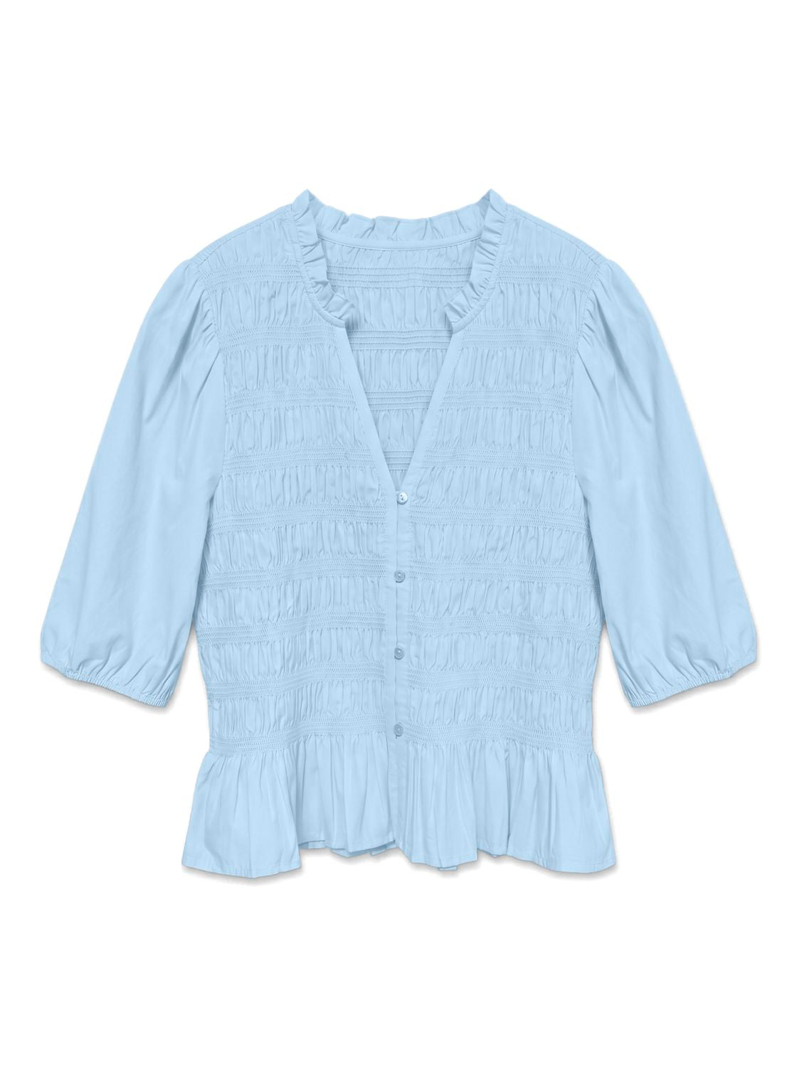 Vmemery 2/4 V-Neck Smock Top Wvn Ret Blå