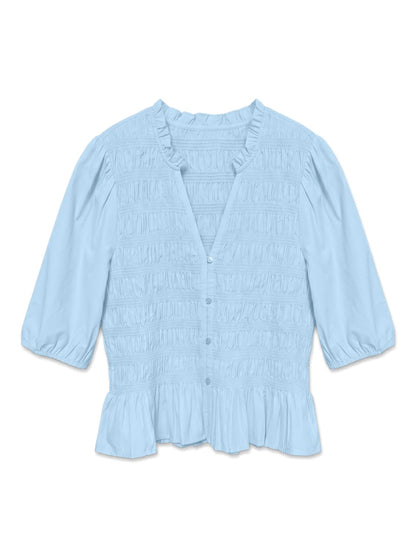 Vmemery 2/4 V-Neck Smock Top Wvn Ret Blå