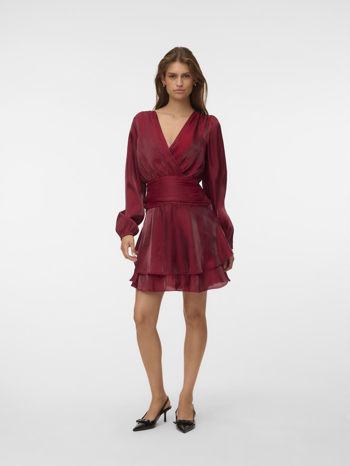 Vmpolly Ls Short Dress Wvn Exp Burgunder