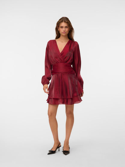 Vmpolly Ls Short Dress Wvn Exp Burgunder