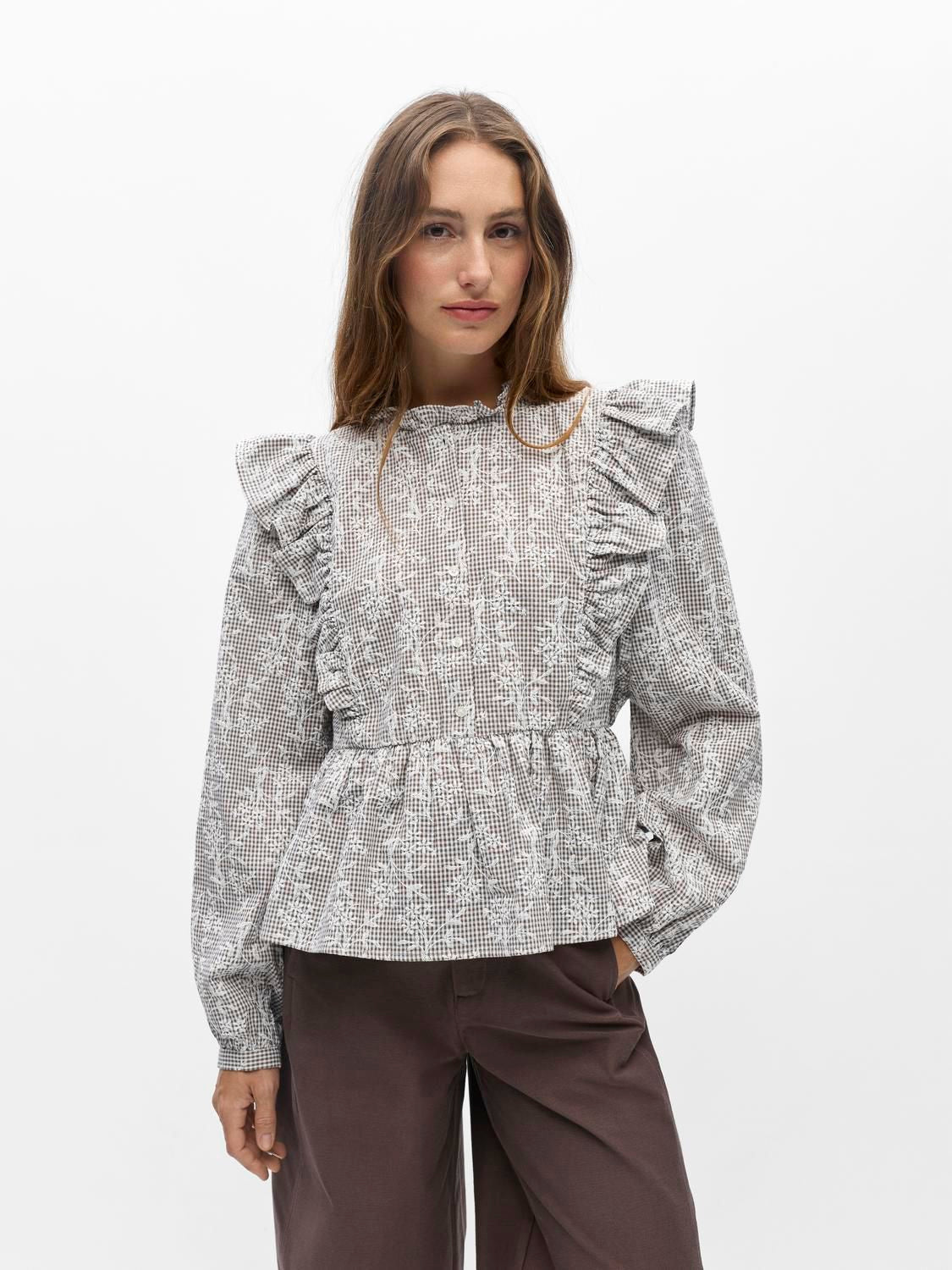 Objciara L/s Re Frill Top Rep Beige