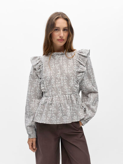 Objciara L/s Re Frill Top Rep Beige