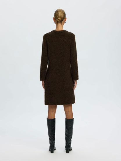 Slwlulu Brushed O-Neck Ls Dress Noos Brun