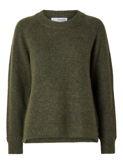 Slflulu Ls Knit O-Neck Noos Mellomgrønn